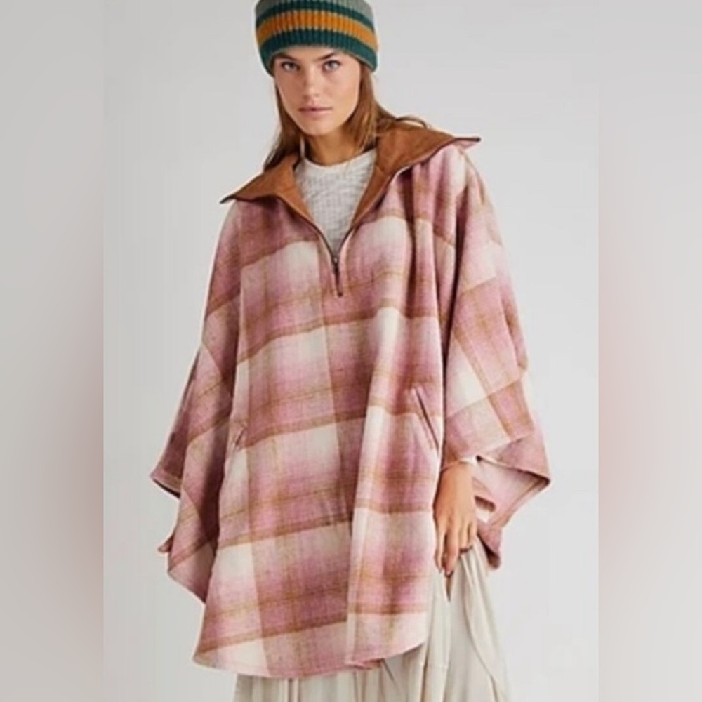NWOT Free People Woodstock Pink Plaid Poncho
